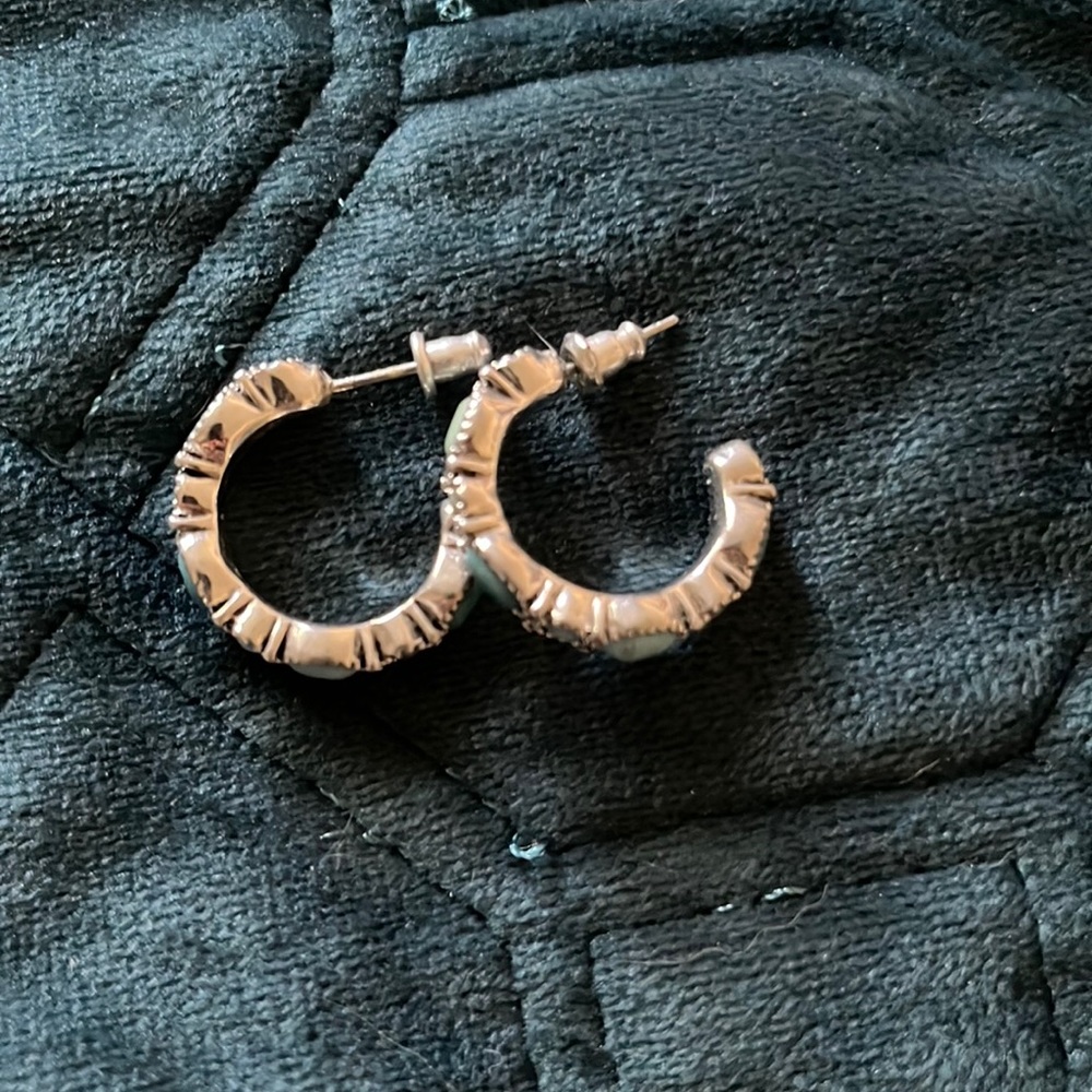 Turquoise and silver hoop earrings